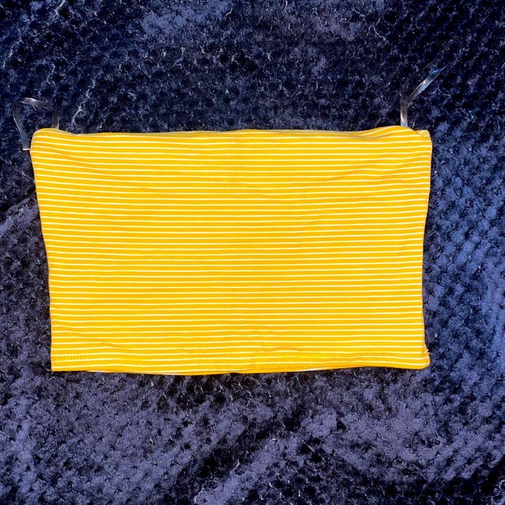 White & Yellow Stripe Tube Top, Crop Top